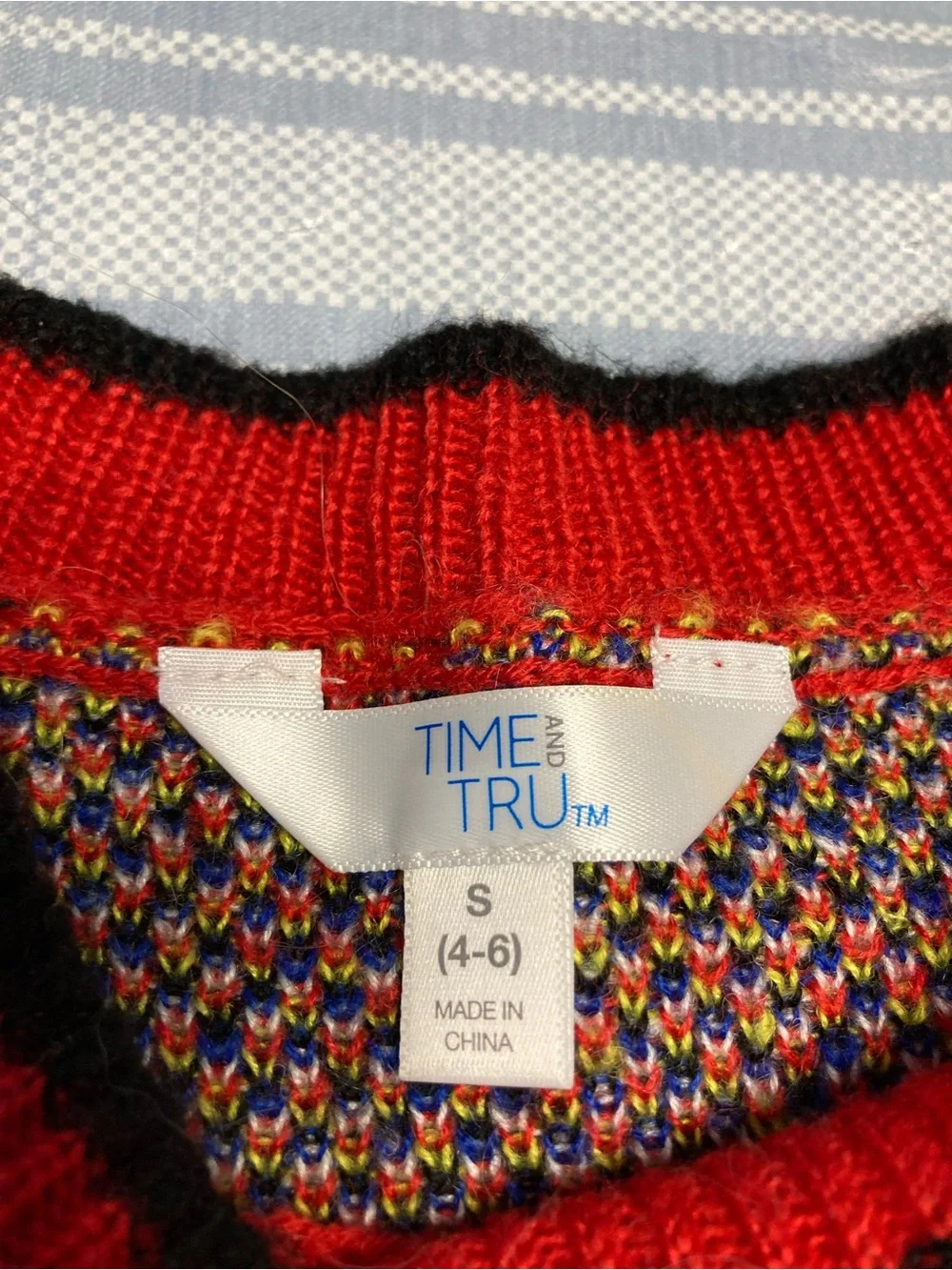 Time and Tru “red rover” plaid sweater.